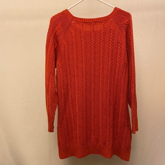 J. Jill Wool Blend Size Medium Orange Cable Knit Grandma Sweater / Tunic Pumpkin - Picture 3 of 8